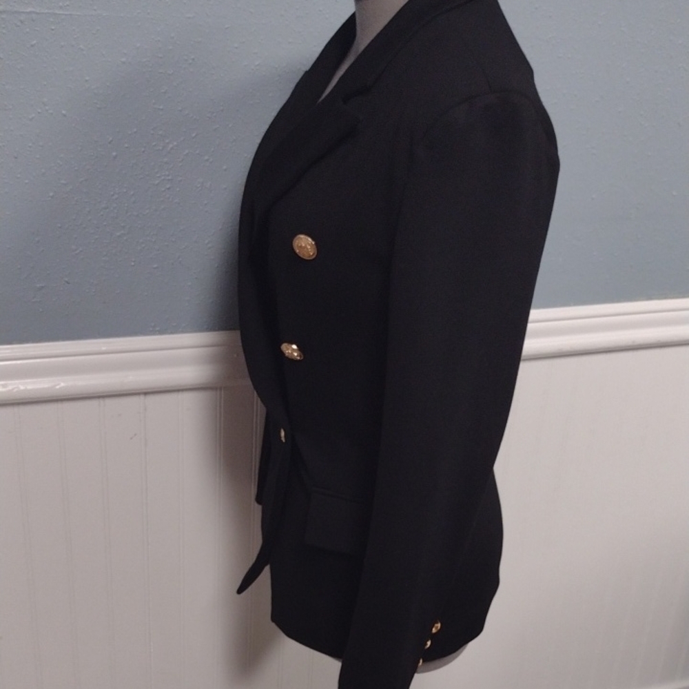 Attitude Unknown Chic Black Double-Breasted Blazer with Gold Accents - Picture 9 of 16